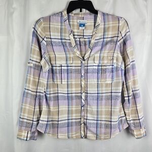 Columbia Womens PFG Coral Springs Plaid Button Down Fishing Camp Shirt Medium